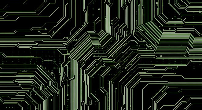 Abstract circuit board background showcasing intricate green pathways