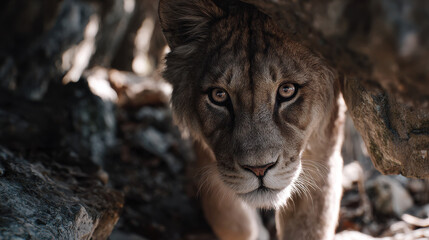 Fototapeta premium Revival of extinct species can inspire awe and wonder in nature, showcasing beauty of wildlife like this majestic lion
