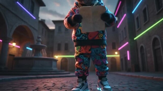 Cool Cat Navigator Lost in the Neon City.
