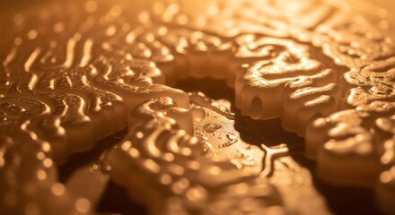 Golden macro maze texture on jigsaw puzzle piece.