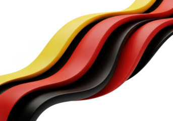 Abstract 3d rendering of flowing wavy ribbon in colors of the german flag isolated on transparent background
