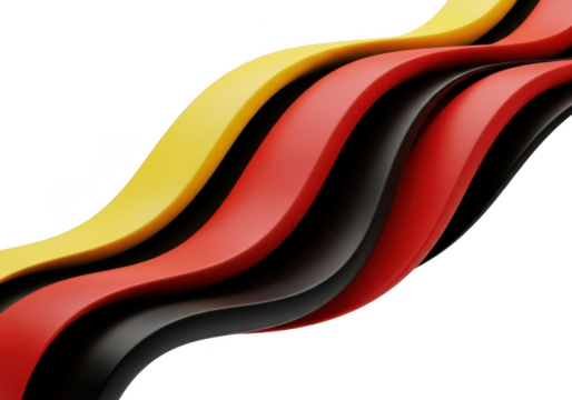 Abstract 3d rendering of flowing wavy ribbon in colors of the german flag isolated on transparent background