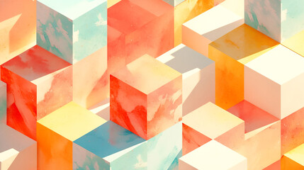 カラフルな四角形が並ぶ幾何学的なデザインのイラスト背景