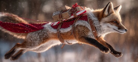 Fox Delivering Christmas Gifts in Snowy Wonderland