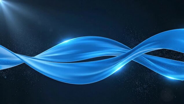 Dynamic Blue Abstract Waves Flowing with Light Flare on Dark Background