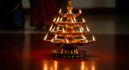 Intricate traditional Indian brass oil lamp offering a warm spiritual glow