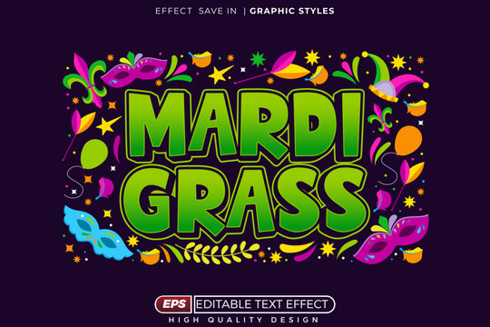Editable 3d text effect mardi gras for festival banner and poster template design - Powered by Adobe