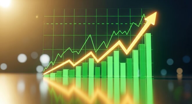 Glowing financial bar chart and line graph showing positive market growth and success - Powered by Adobe