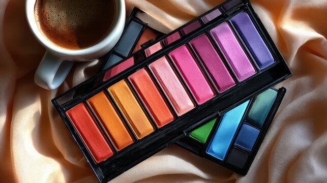 Vibrant solo art therapy session can be enhanced with colorful palettes and warm cup of coffee, creating soothing atmosphere