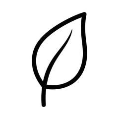 Simple black and white line drawing of a leaf with a prominent vein.