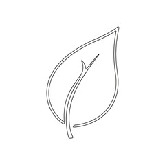 Simple black and white outline drawing of a single leaf, minimalist line art illustration.