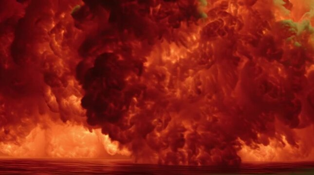 Massive explosion with intense fire green screen background element