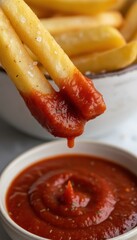Closeup of French Fries with Ketchup. Ai generation