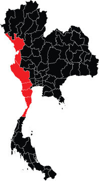 Map of Western Region on Vector Map of Thailand