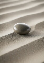 Smooth stone resting gracefully on sculpted sand dunes, minimalist concept