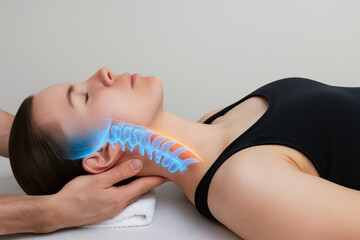 Physical therapy helps with posture correction and ergonomics by supporting spinal alignment and relieving neck tension during treatment