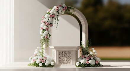 Wedding floral arrangement with ornate archway for matrimonial ceremonies