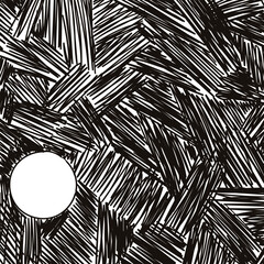 A dense striped texture with imitation hatching. There's an empty circle within the mass.