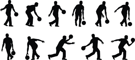 Basketball silhouette, athlete motion, dribbling pose, running action, sports training, dynamic movement, black figure, isolated player, competitive game, athletic skillBasketball silhouette 