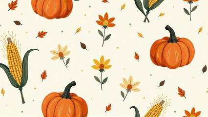 Whimsical Autumn Patchwork Pattern - Seamless Storybook Botanical Design