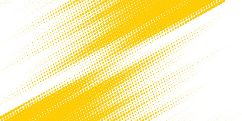 Yellow halftone corner gradient texture. Fading cartoon polka dot background. Dotted tilted gradation pattern. Fading comic pop art overlay backdrop. Vector slant frame halfton patern effect wallpaper © Mansur