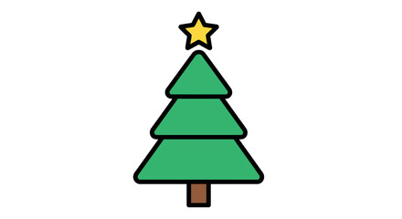 Fototapeta premium Simple christmas tree icon with bold outline and cmyk colors