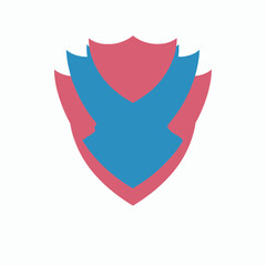 A layered abstract shield design with geometric shapes