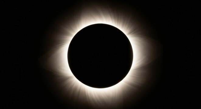 A spectacular total solar eclipse displaying the sun's magnificent corona against the dark sky, a