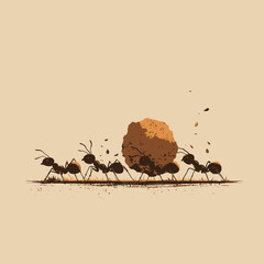 Obraz premium Ants Working Together to Carry a Stone Illustration