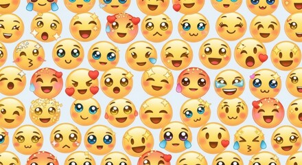 Collection of diverse expressive emoji faces showcasing a range of emotions and moods in vibrant
