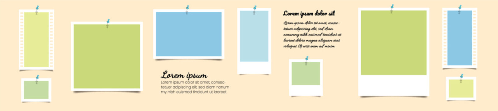 Wall mounted picture and photo frames collage mockup vector set