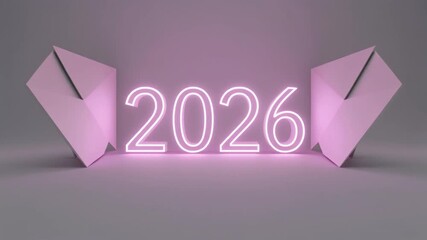 Vibrant neon glowing 2026 number design, symbolizing future milestones and upcoming innovations, set against a modern abstract background