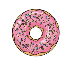 Delicious Pink Frosted Donut with Colorful Sprinkles, Sweet Treat Illustration