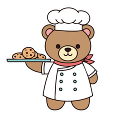 Adorable Cartoon Bear Chef Presenting Freshly Baked Chocolate Chip Cookies