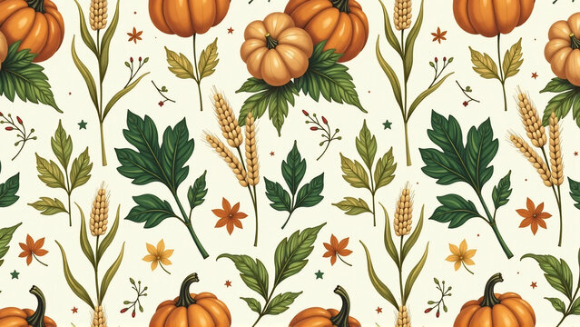 Verdant Autumn Interlude - Green-Accented Seamless Harvest Pattern