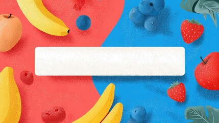 Vibrant textured fruit illustration with copy space on split red and blue background