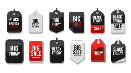 Exciting Black Friday and Big Sale tags for your store, get shoppers attention with these modern, professional designs to increase sales and promote savings