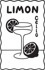 Limoncello Cocktail Vector Illustration with Lemon and Glass