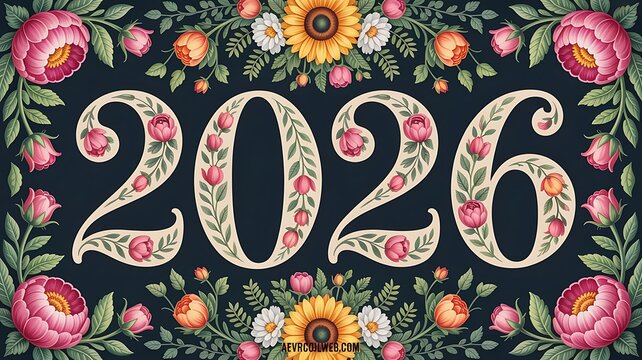 Floral decorated numbers twenty twenty six beautiful celebration background art design - Powered by Adobe
