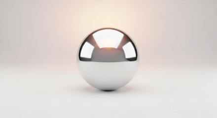 A chrome sphere reflects light and the soft background glow in this minimalist composition.