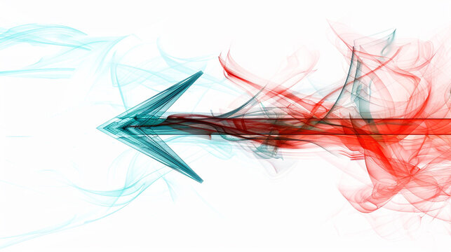 Arrow with red and blue smoke isolated on white background, direction concept