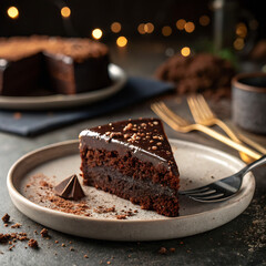 Decadent Dark Chocolate Fudge Cake Slice with Ganache Glaze tasty