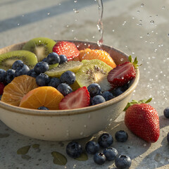 Fresh Berry & Citrus Fruit Salad Bowl with Water Splash healthy new idea