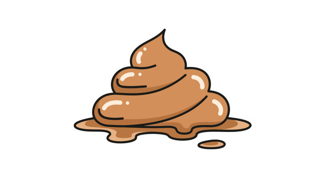 Swirled lightbrown cartoon poop with a glossy sheen sitting on a small pool of liquid