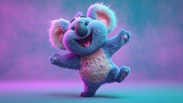 Cheerful Koala Cartoon Character Dancing with Joyful Expression.