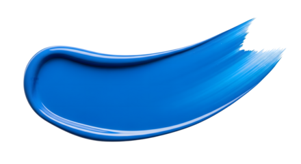 Vibrant streak of bright royal blue cosmetic paint or liquid makeup swatch isolated on transparent background