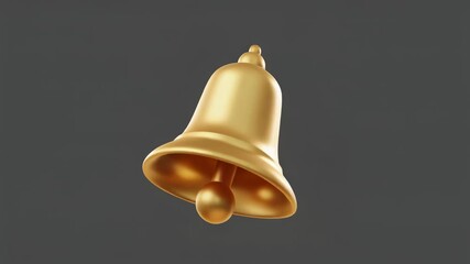 A shiny golden 3D rendered bell with a clapper, isolated on a dark grey background, symbolizing notification or celebration.