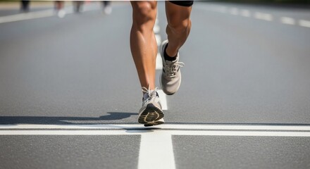 Runner&rsquo;s Legs Crossing Finish Line on Open Road