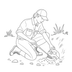 Archaeologist carefully excavating ancient artifact with brush and trowel