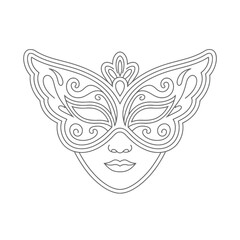 Intricate butterfly masquerade mask outline with face details